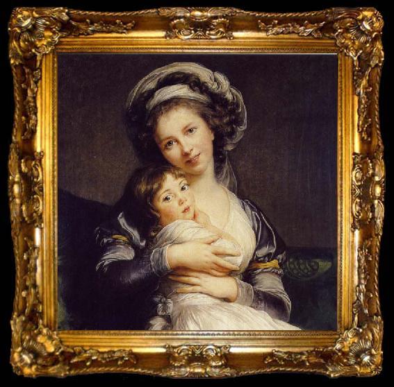 framed  Elisabeth Louise Viegg-Le Brun Self portrait in a Turban with Julie,, ta009-2